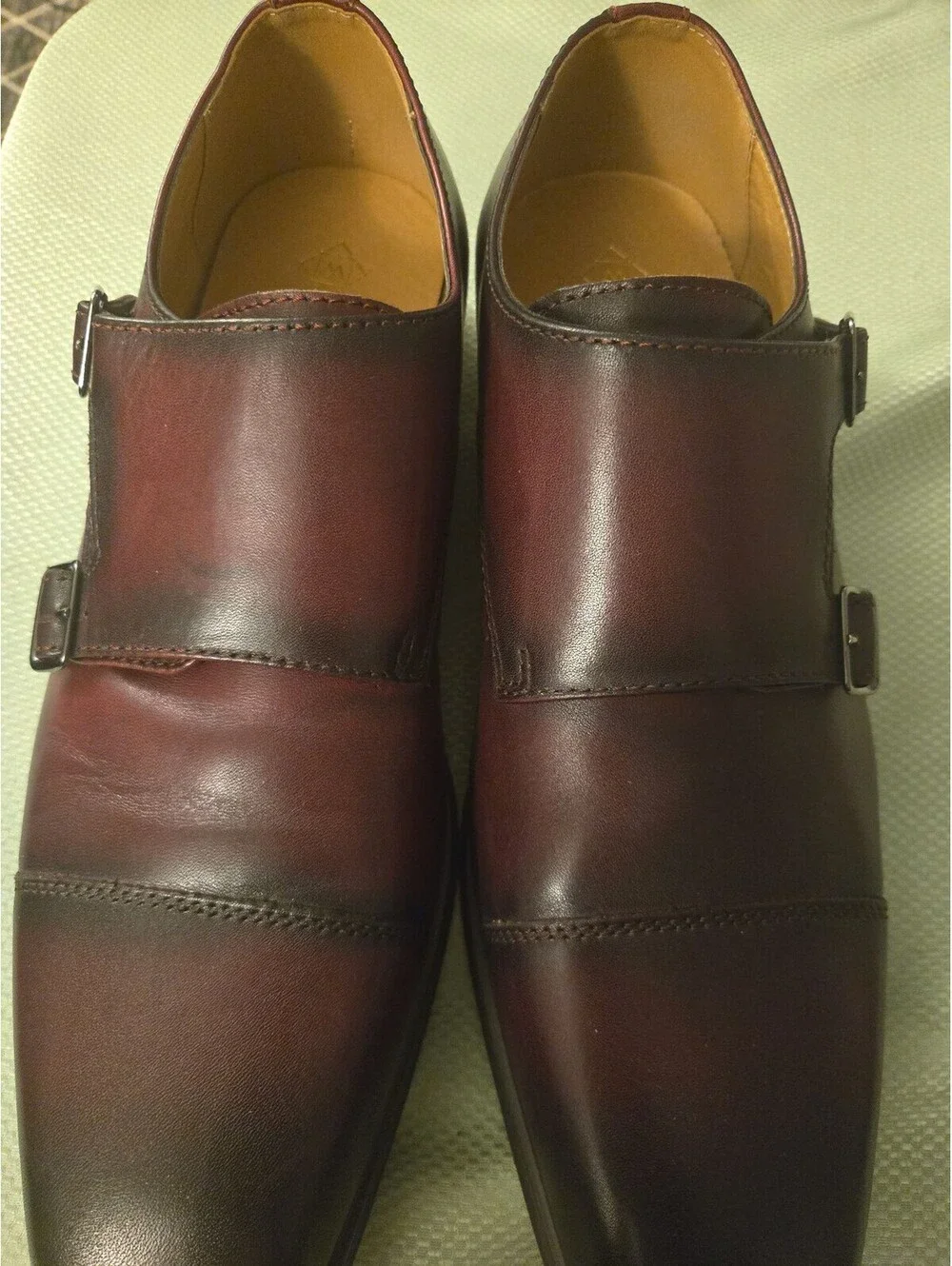 La Milano Men's Leather Double Monk Strap Dress Shoes - Burgundy Size 11